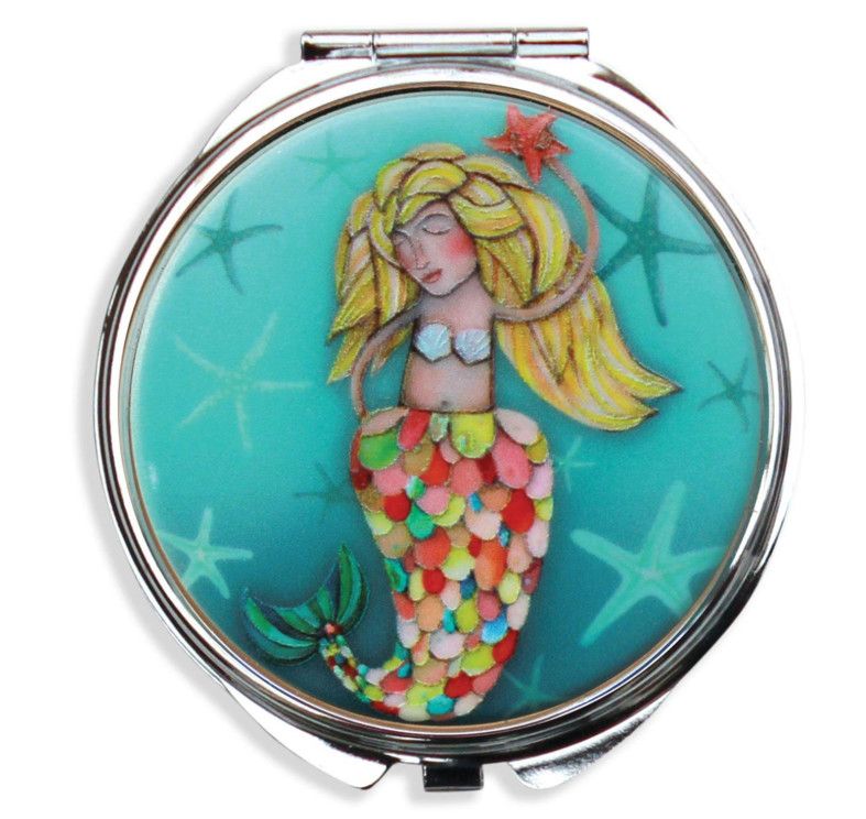 TRINKET / PILL BOX W MIRROR - MERMAID