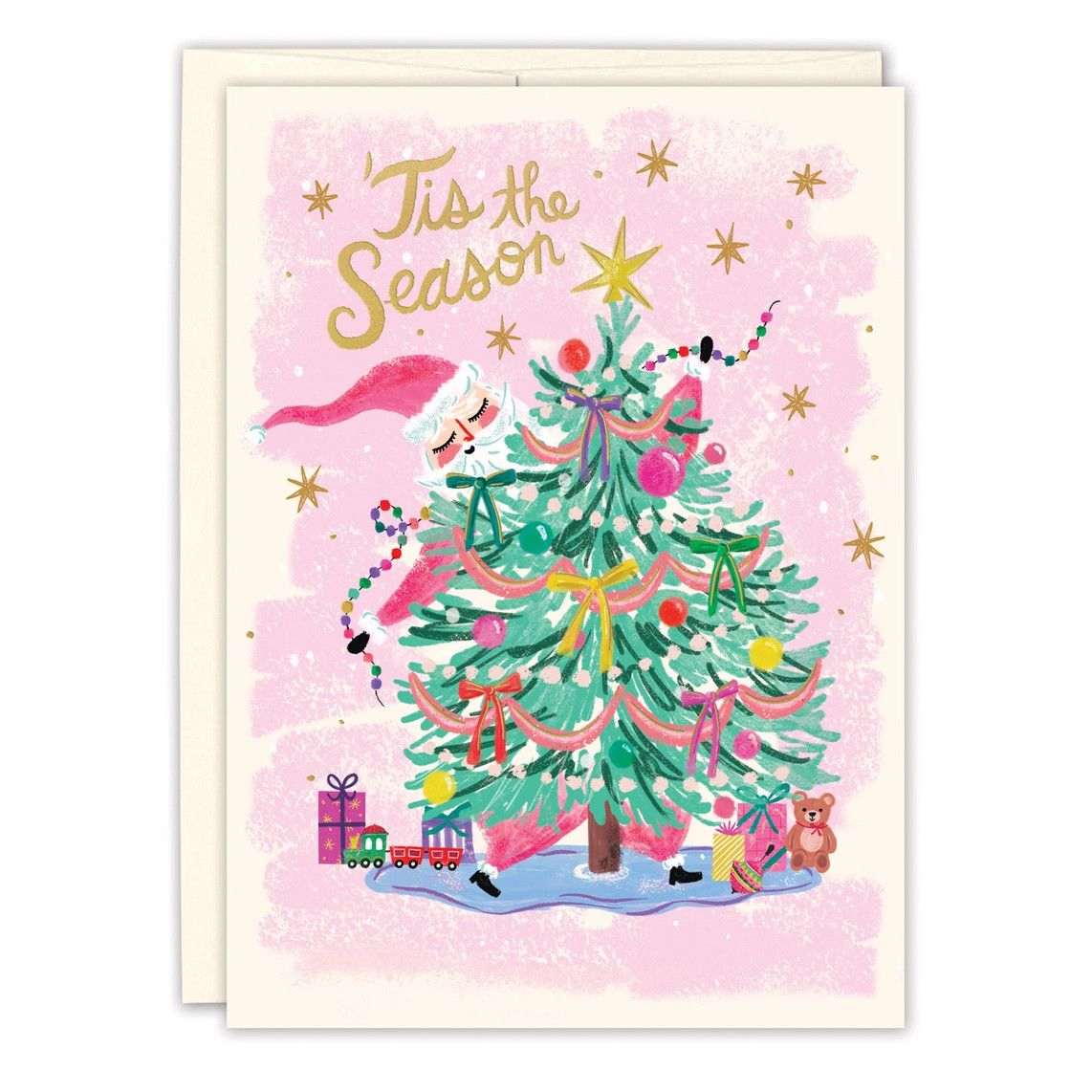 Santa Trimming Tree | Holiday Card