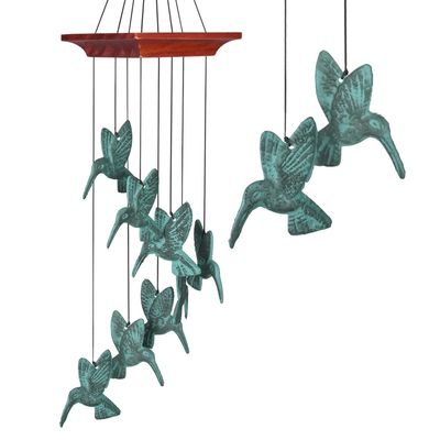 HUMMINGBIRD SPIRAL WINDCHIME | VERDIGRIS