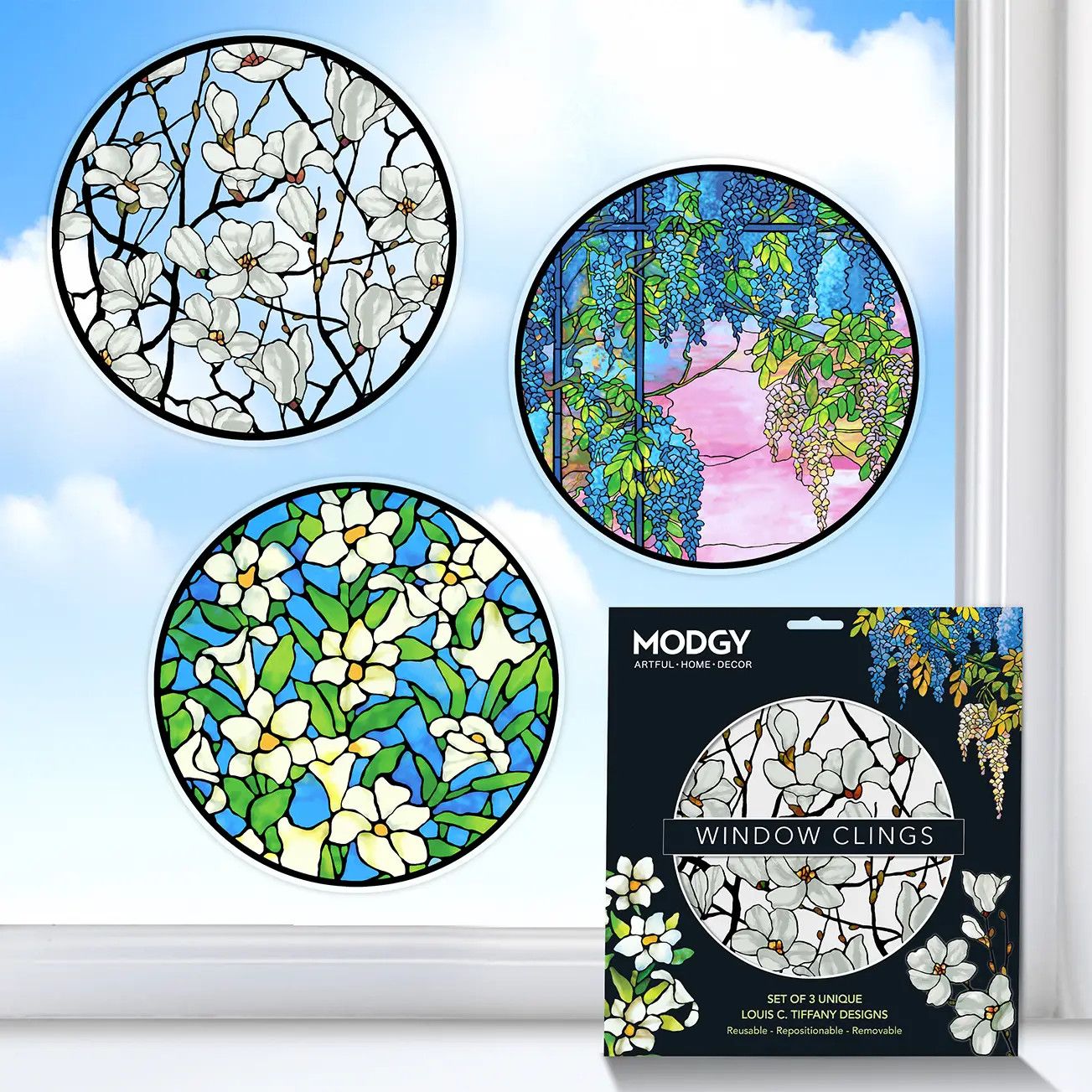 Modgy Window Cling Louis C. Tiffany Window Set of 3