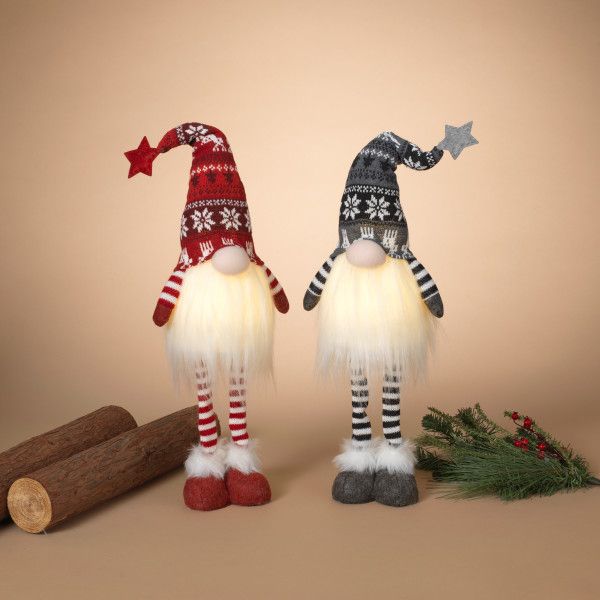 26.7"H Lighted Plush Holiday Gnome, 2 Asst. - Red or Black