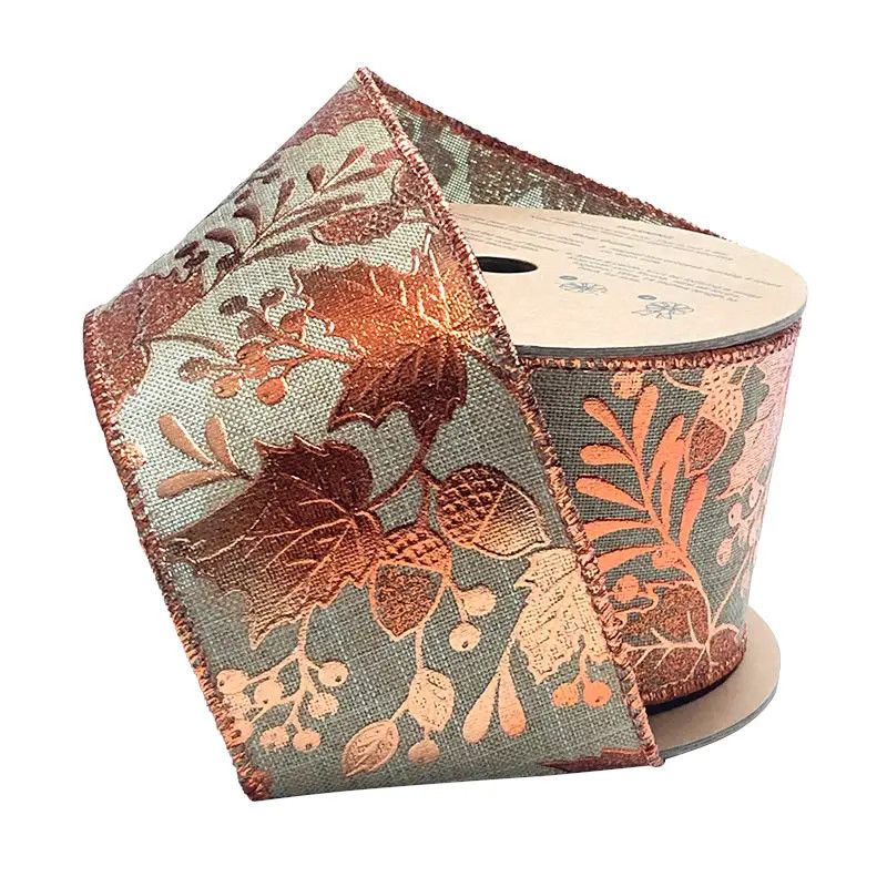2 1/2" Wired Ribbon | "Metallic Leaf" Natural/Copper