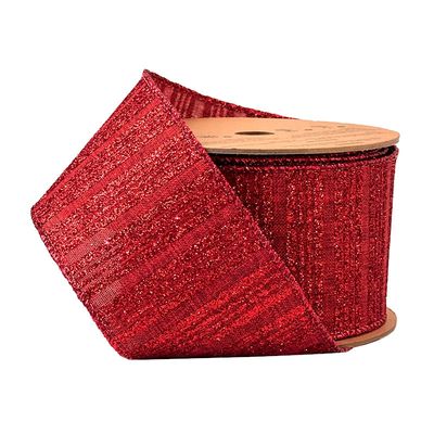 2 1/2" Holiday Wired Ribbon | "Glitter Striped" Cranberry