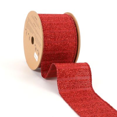 2 1/2" Holiday Wired Ribbon | "Glitter Striped" Cranberry