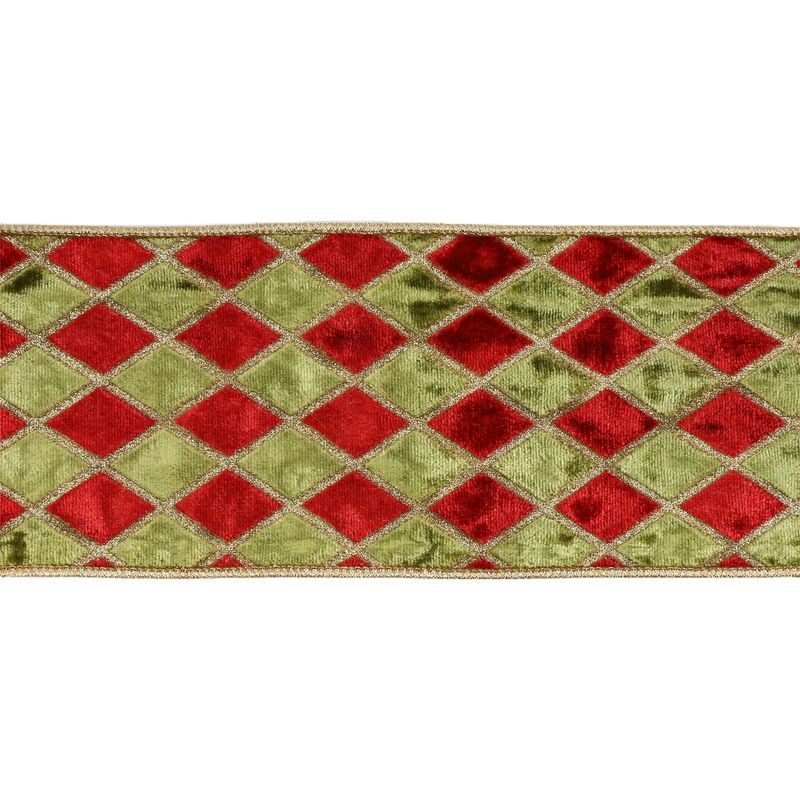 4" Wired Velvet Ribbon - Diamond Pattern 5 Yard Roll
