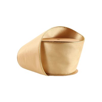4" Reversible Classic Velvet Wired Ribbon | Tan/Gold | 10 Yard Roll