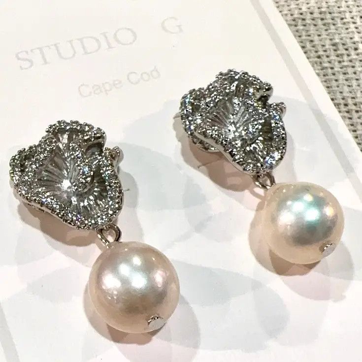 CZ Flower with Potato Pearl Drop Earring - Silver