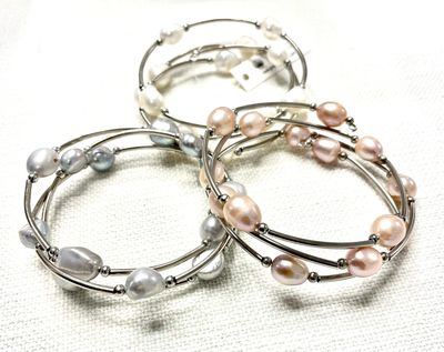 Spring Wrap Bracelet| Grey Pearl and Silver
