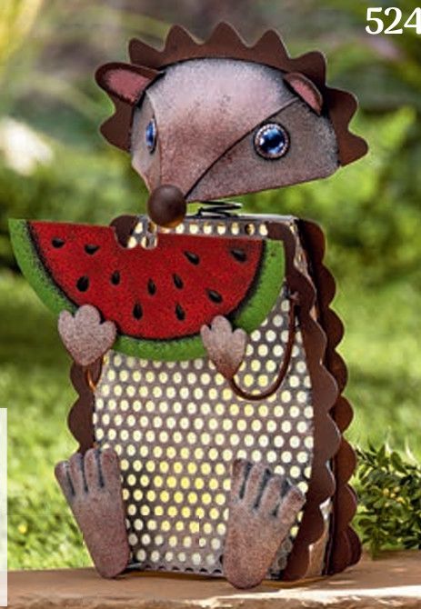 12.6in Solar Metal Hedgehog w/ Watermelon