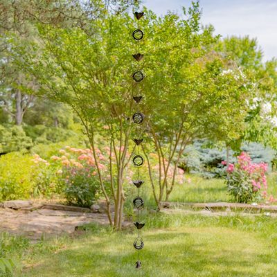 Antique Bronze Iron Rain Chain | Lillies &amp; Abstract Globe Accents