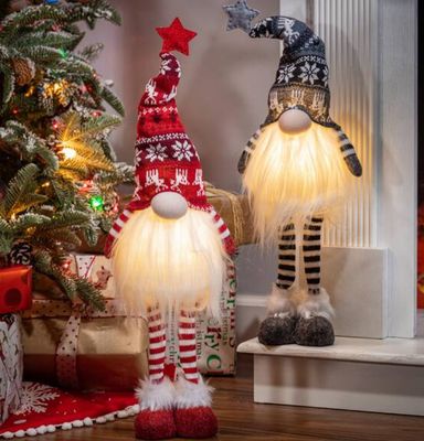 26.7&quot;H Lighted Plush Holiday Gnome, 2 Asst. - Red or Black