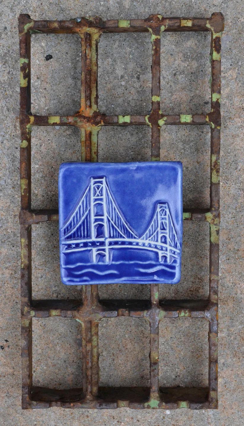 MACKINAC BRIDGE TILE FRAMED WITH BRIDGE GRID - RECTANGLE