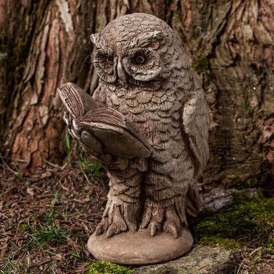 SCHOLARLY OWL STONE STATUE (9.5" H)