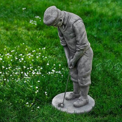 CLASSIC GOLFER STONE STATUE IN GREYSTONE