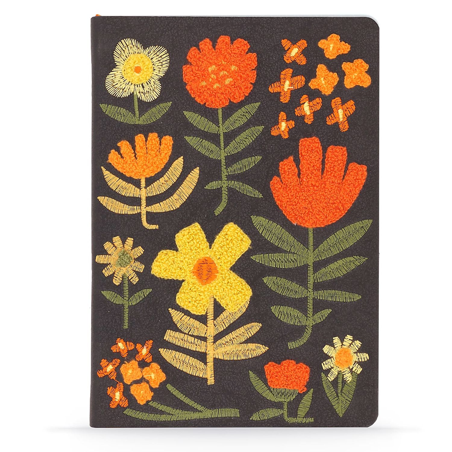 Chunky Flowers Embroidery Vegan Leather Hardcover Notebook