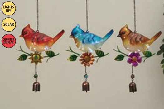 19.88in Solar Hanging Bird w/Bell, Color: Cardinal