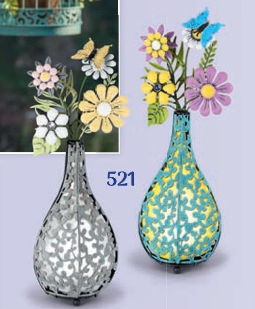 20in Solar Vase w/Flowers, Color: Grey
