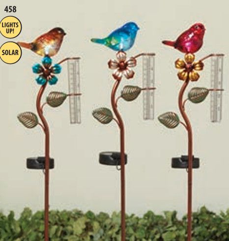 31.8in Solar Bird Yard Stake w/ Rain Gauge