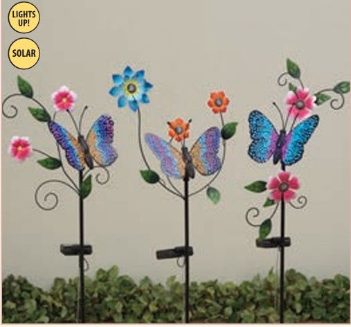 36.2in Solar Metal Butterfly Stake -, Color: Rainbow w/Pink