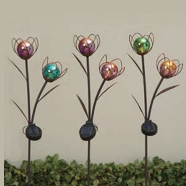 37in Solar Metal &amp; Glass Ball Flower Stake