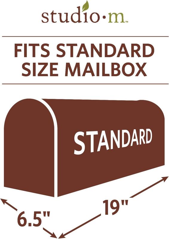 Diagram illustrating that the cover fits standard-size brown mailboxes.