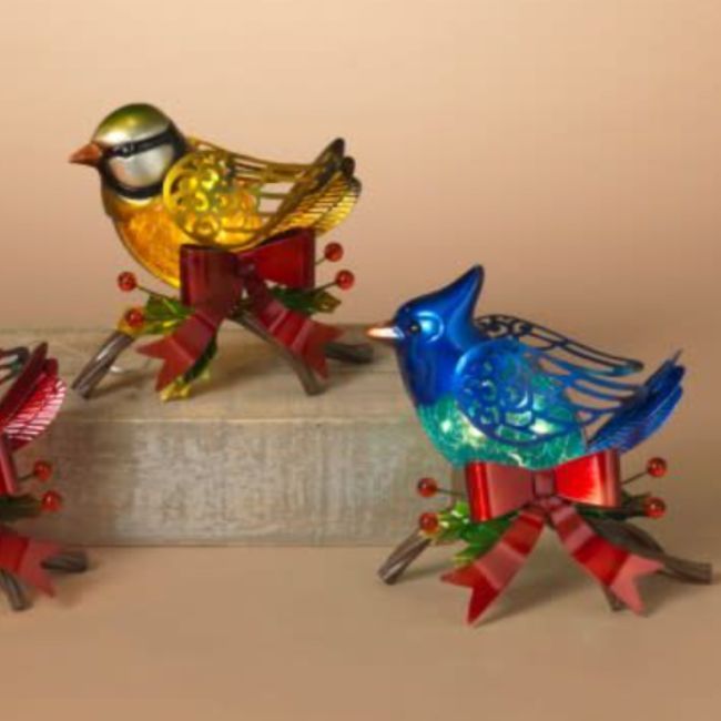 8"H Lighted Metal &amp; Glass Holiday Winter Bird, USB -