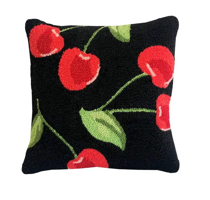 HAND HOOKED PILLOW - BLACK CHERRY 18X18"
