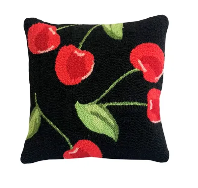 HAND HOOKED PILLOW - BLACK CHERRY 18X18"