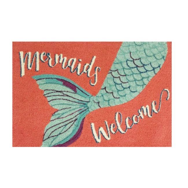 INDOOR OUTDOOR RUG MERMAIDS WELCOME CORAL