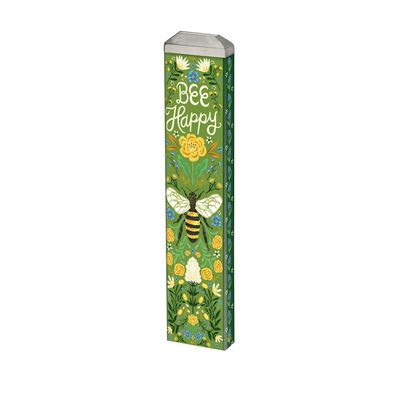 13-inch Deco Bee Mini Art Pole featuring a vibrant honeybee and layered floral patterns.