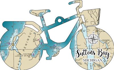 WOOD MAP ORNAMENT - BIKE SUTTONS BAY