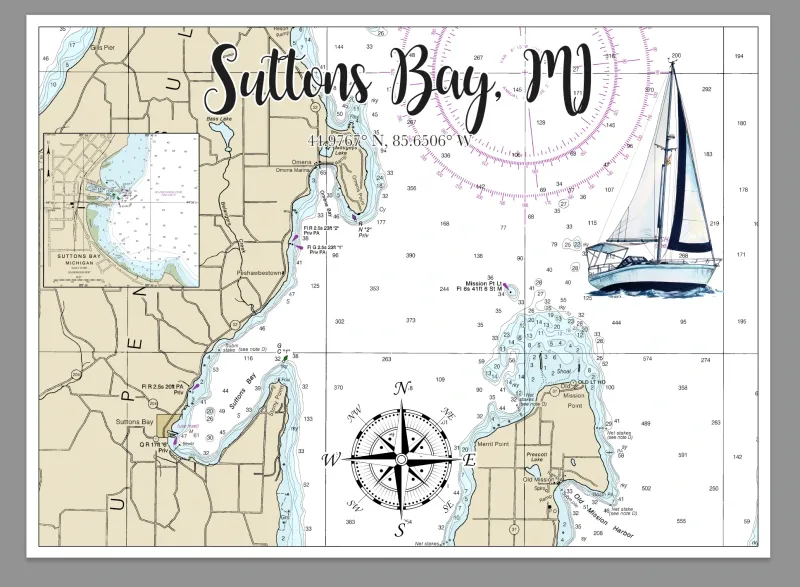 11X16 WOOD PLANK MAP OF SUTTONS BAY