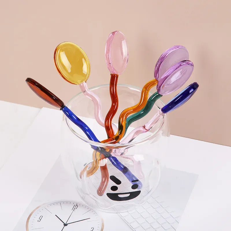 Reflective Color Spoons Creative Colored Glass Stirring Spoon - Blue Pink