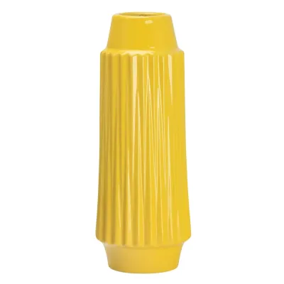 Ella Faceted Ceramic 14"H Vase - Yellow