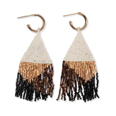 James Mini Gold Hoop Beaded Fringe Earrings