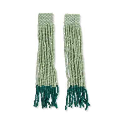 Ila Thick Stripe Mixed Luxe Beads Fringe Earrings Mint