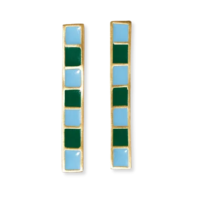 Adele colorblock enamel bar earrings green/light blue