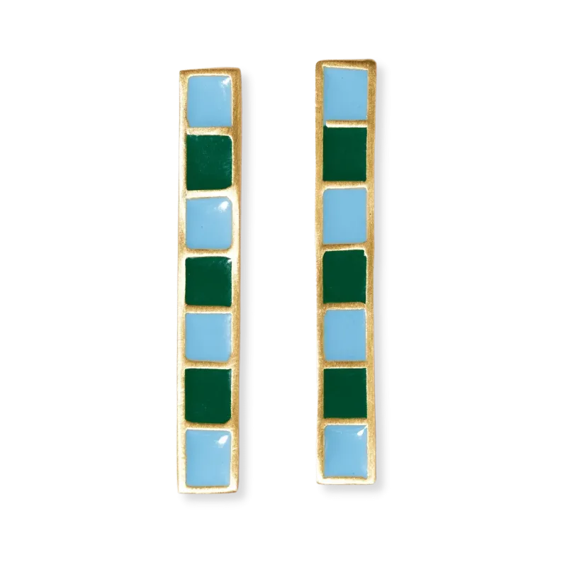 Adele colorblock enamel bar earrings green/light blue