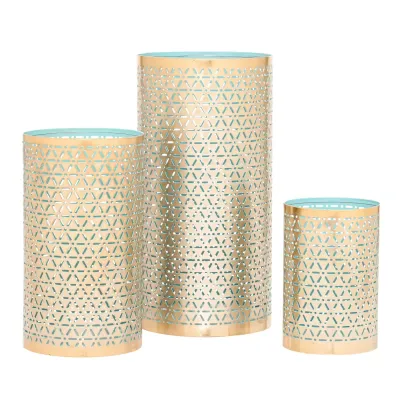 PINWHEEL GOLDEN TEAL HURRICANE CANDLE HOLDER - LARGE (12")