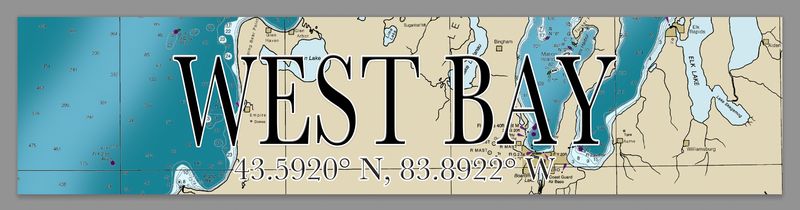 5" X 24" WOOD MAP COORDINATES SIGN - WEST BAY
