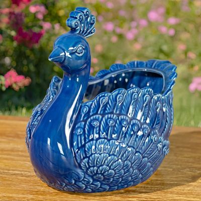 18.5" Hand Painted Ceramic Peacock Planter "Koni"