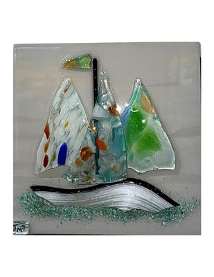 GLASS SAILBOAT WALL ART - 8" X 8" (#3)