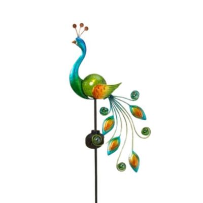 36"H SOLAR LIGHTED PEACOCK GLASS BALL - GREEN 0830