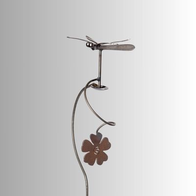 SINGLE DRAGONFLY WITH FLOWER GARDEN STAKE