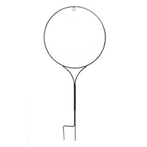Black metal 54-inch tall round ring yard stand with 24-inch circular frame and ground stake base.
