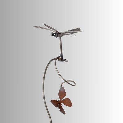 SINGLE DRAGONFLY WITH BUTTERFLY GARDEN STAKE