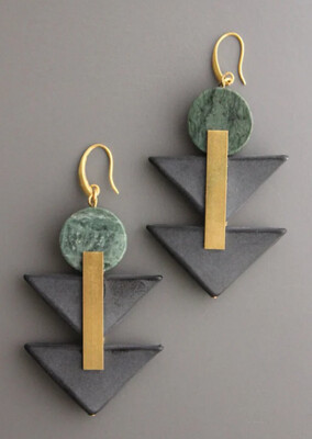 GREEN JASPER AND BLACK ACRYLIC GEOMETRIC EARRINGS XINE23