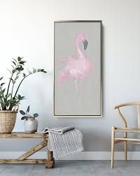 Unframed 5x10 horizontal paper print featuring a vibrant pink flamingo in a soft tropical setting.