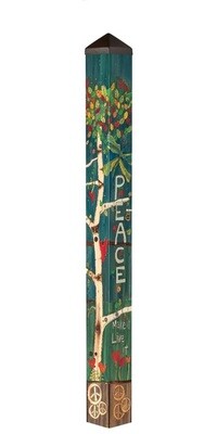 60-inch Peace Tree Art Pole by Stephanie Burgess featuring birch trees and red hearts.