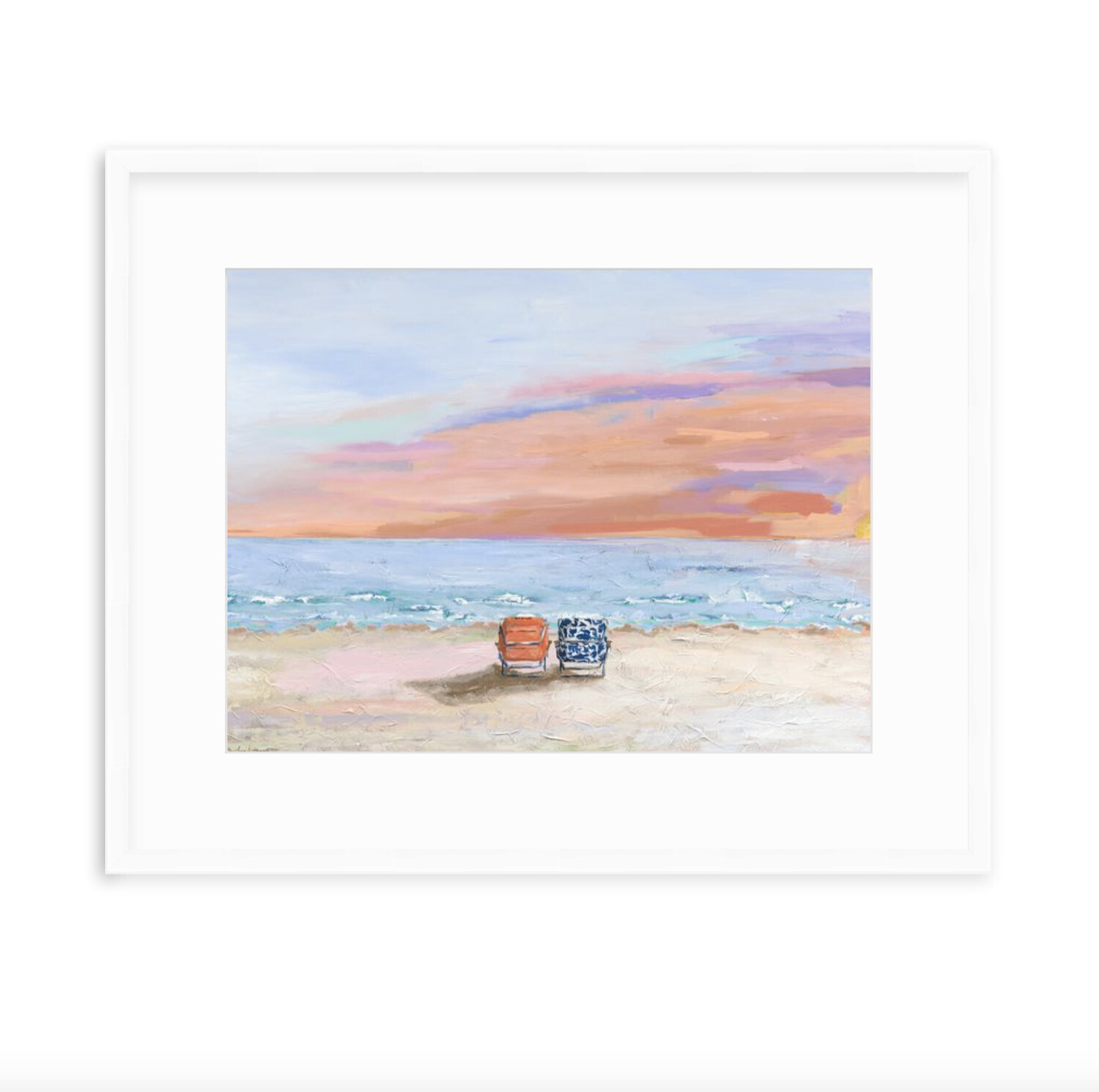Unframed 8x10 paper print featuring a vibrant landscape painting of a scenic coastal beach view with soft pastel sky